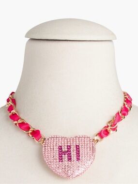NWT Betsey Johnson statement Pink Heart 'HI' Chain Necklace - Women Jewelry